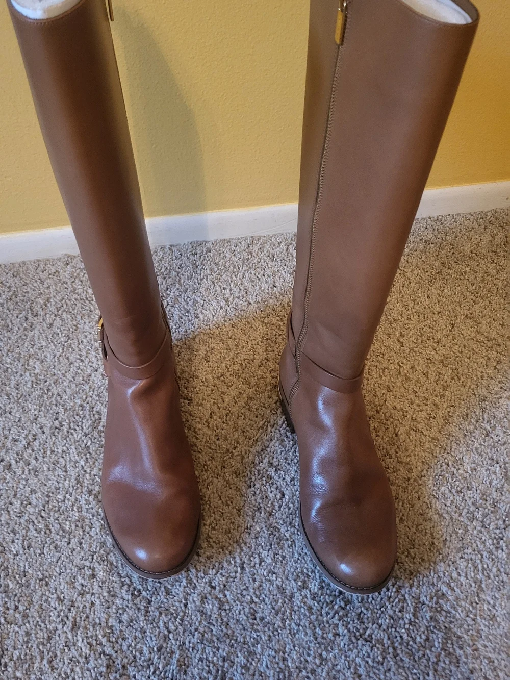 Michael Kors Tall Leather Riding Boots in Cognac Brown